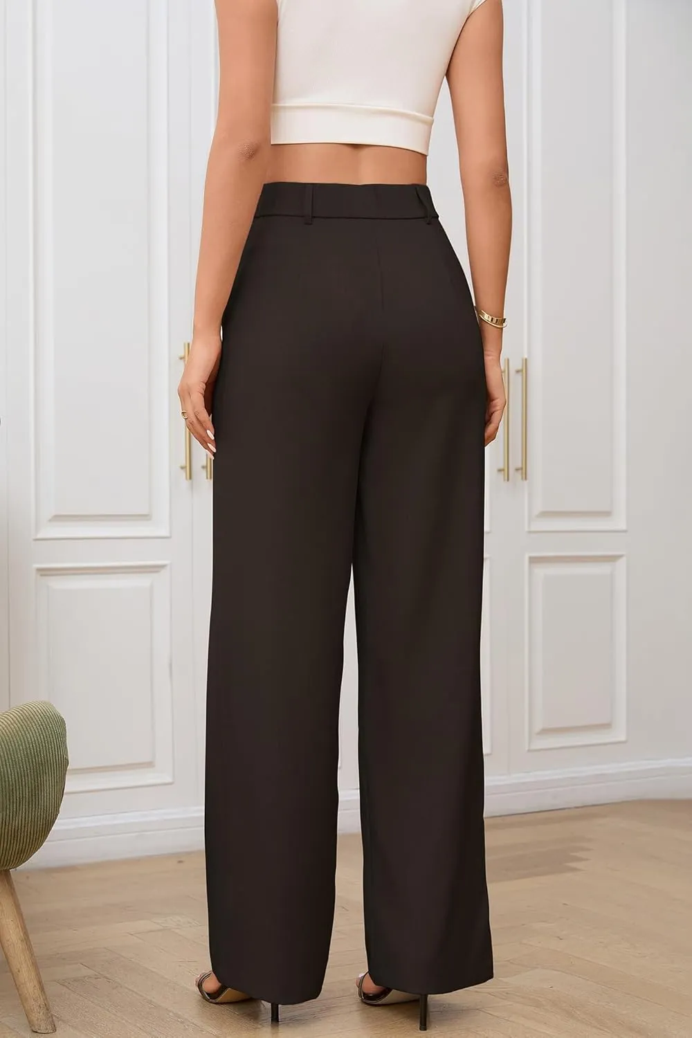 High Waisted Work Pants for Women Wide Leg Dress Pants Business Casual Slacks Lounge Dressy Trousers with Pockets
