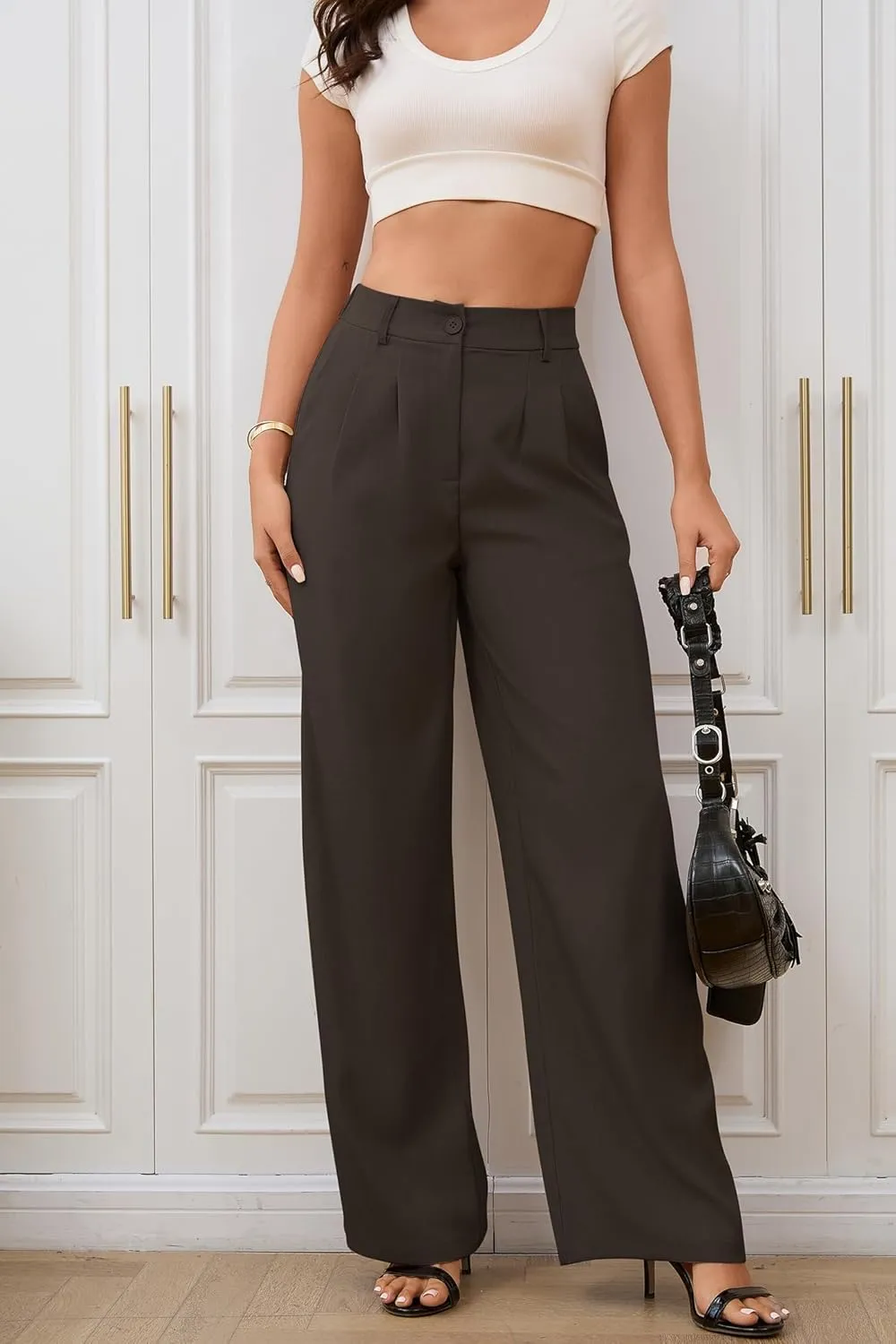 High Waisted Work Pants for Women Wide Leg Dress Pants Business Casual Slacks Lounge Dressy Trousers with Pockets