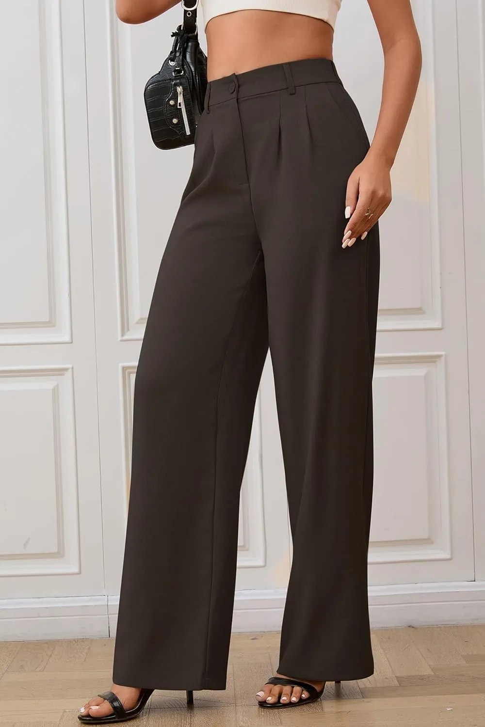 High Waisted Work Pants for Women Wide Leg Dress Pants Business Casual Slacks Lounge Dressy Trousers with Pockets
