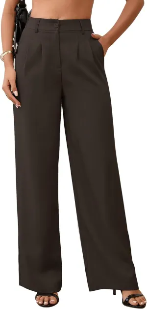 High Waisted Work Pants for Women Wide Leg Dress Pants Business Casual Slacks Lounge Dressy Trousers with Pockets