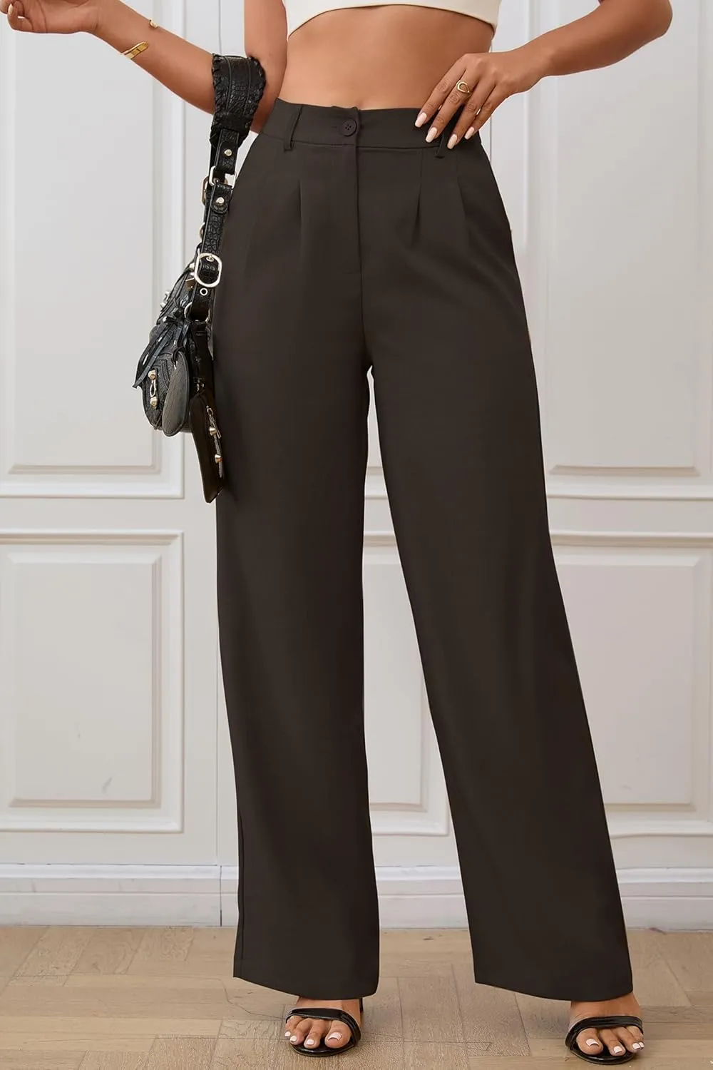 High Waisted Work Pants for Women Wide Leg Dress Pants Business Casual Slacks Lounge Dressy Trousers with Pockets