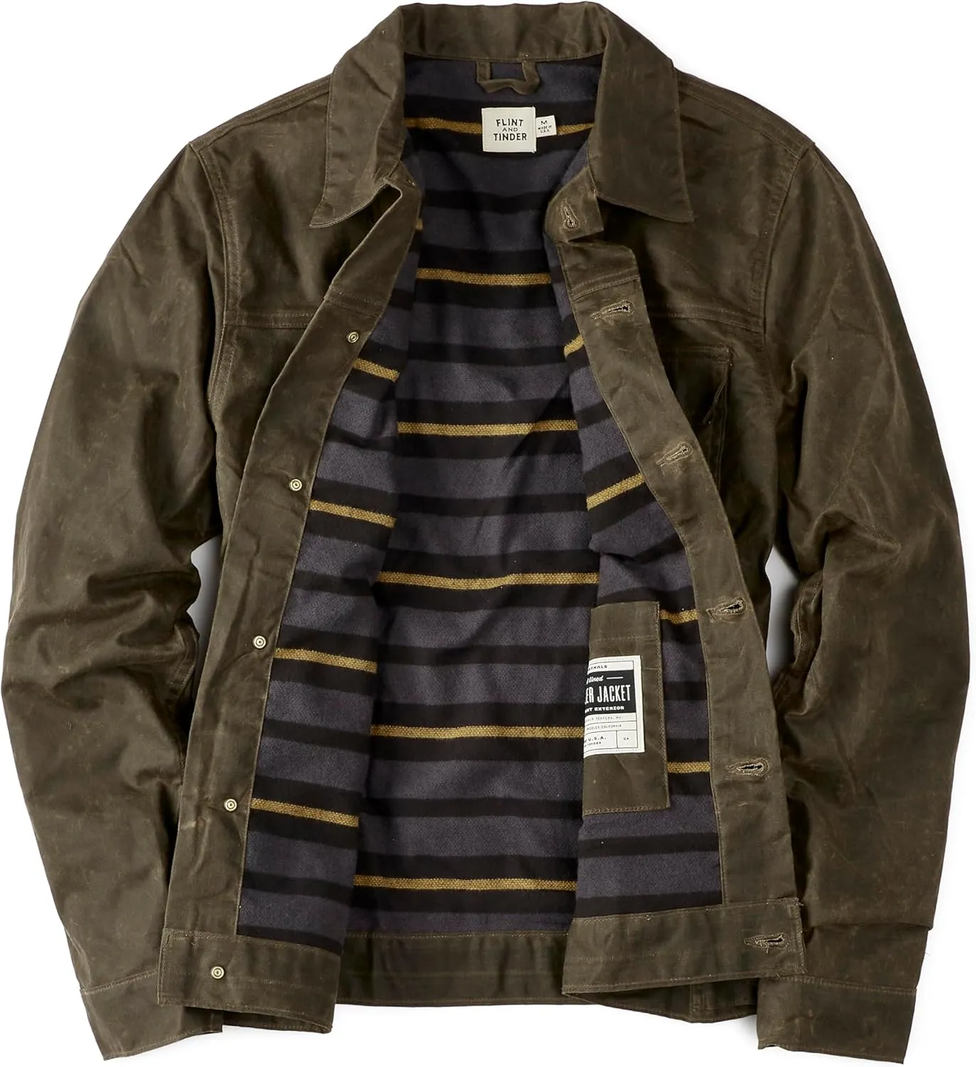 Huckberry Flint and Tinder Men's Flannel-Lined Waxed Trucker Jacket, Water & Weather Resistant Mens Jacket
