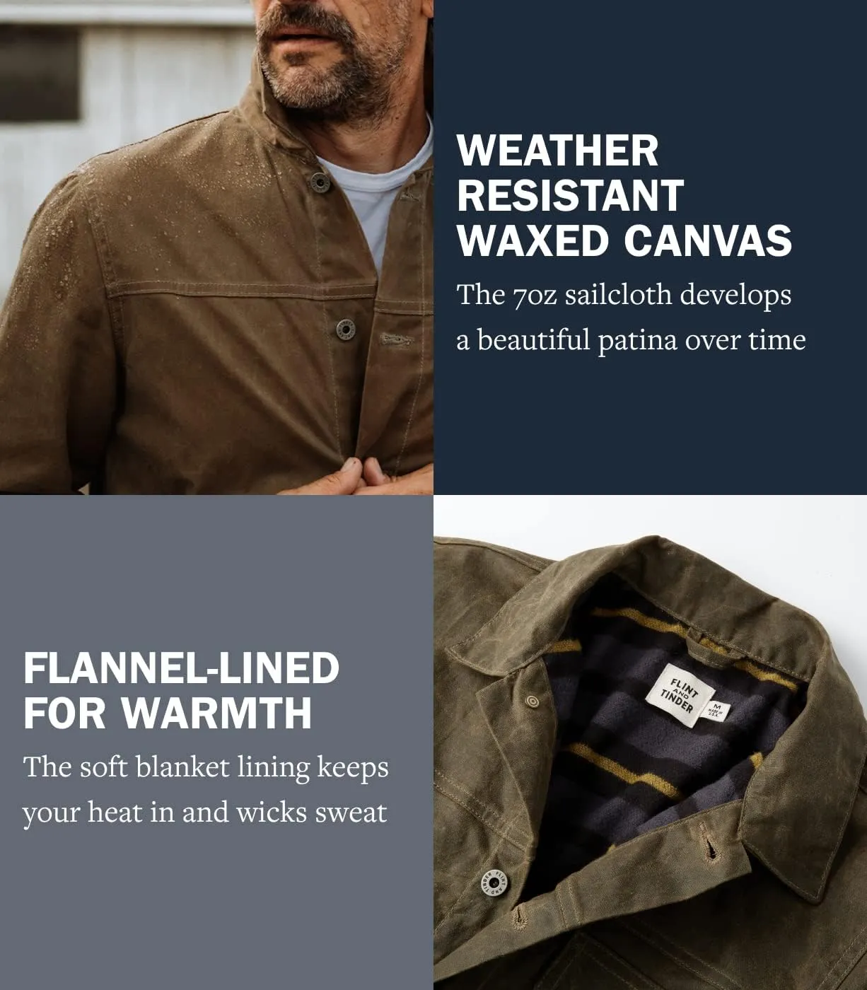 Huckberry Flint and Tinder Men's Flannel-Lined Waxed Trucker Jacket, Water & Weather Resistant Mens Jacket