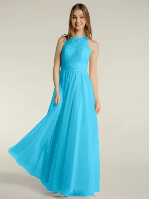 Illusion Neck Corss Waist Tulle Dresses-Pool Plus Size