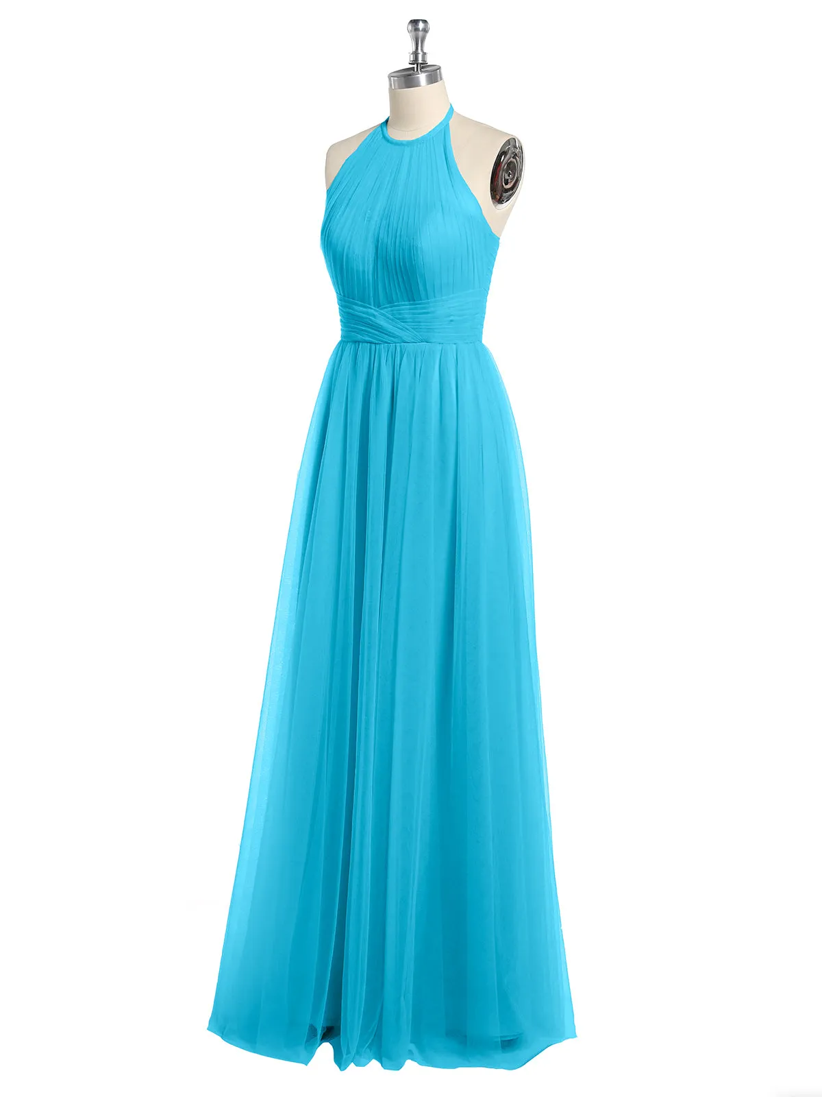 Illusion Neck Corss Waist Tulle Dresses-Pool Plus Size