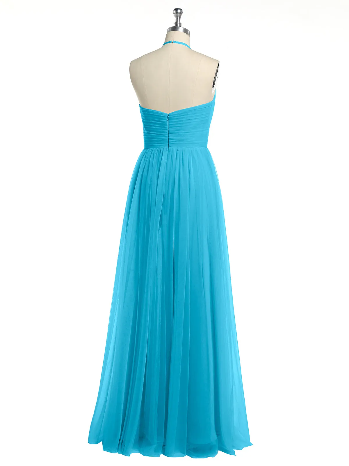 Illusion Neck Corss Waist Tulle Dresses-Pool Plus Size