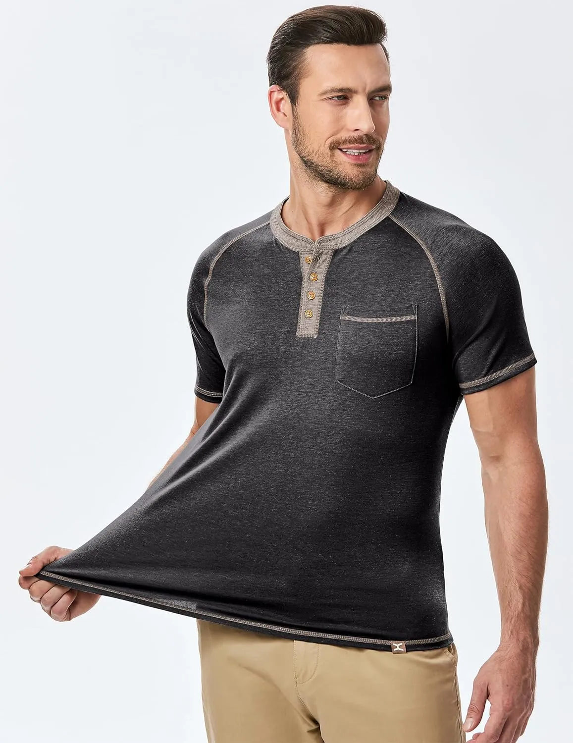 JMIERR Men's Henley Long/Short Sleeve T-Shirt Stretch Cotton Casual Pullover Tee Shirts with Pockets