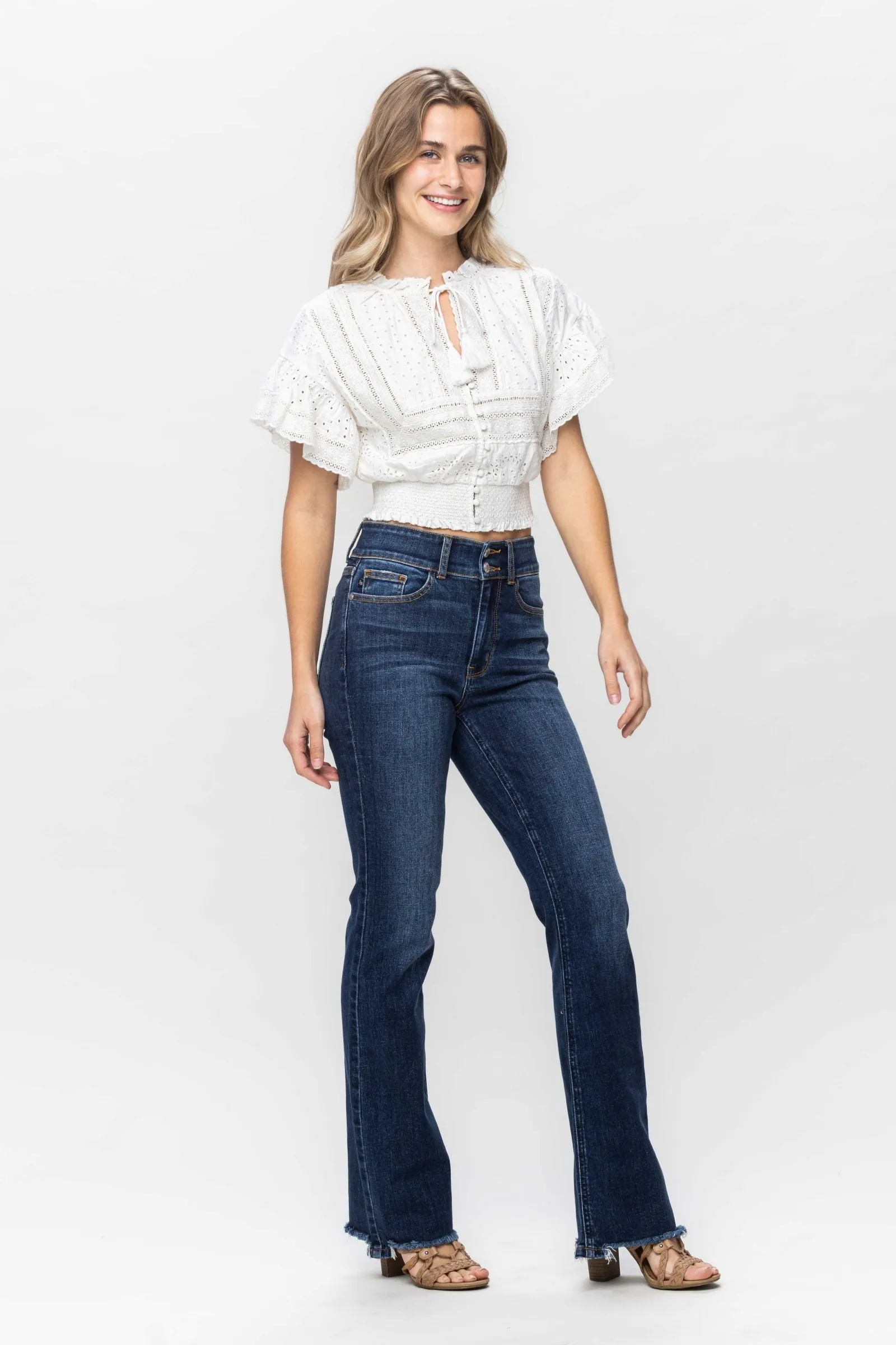 Judy Blue High Waist Frayed Hem Bootcut Denim 82568