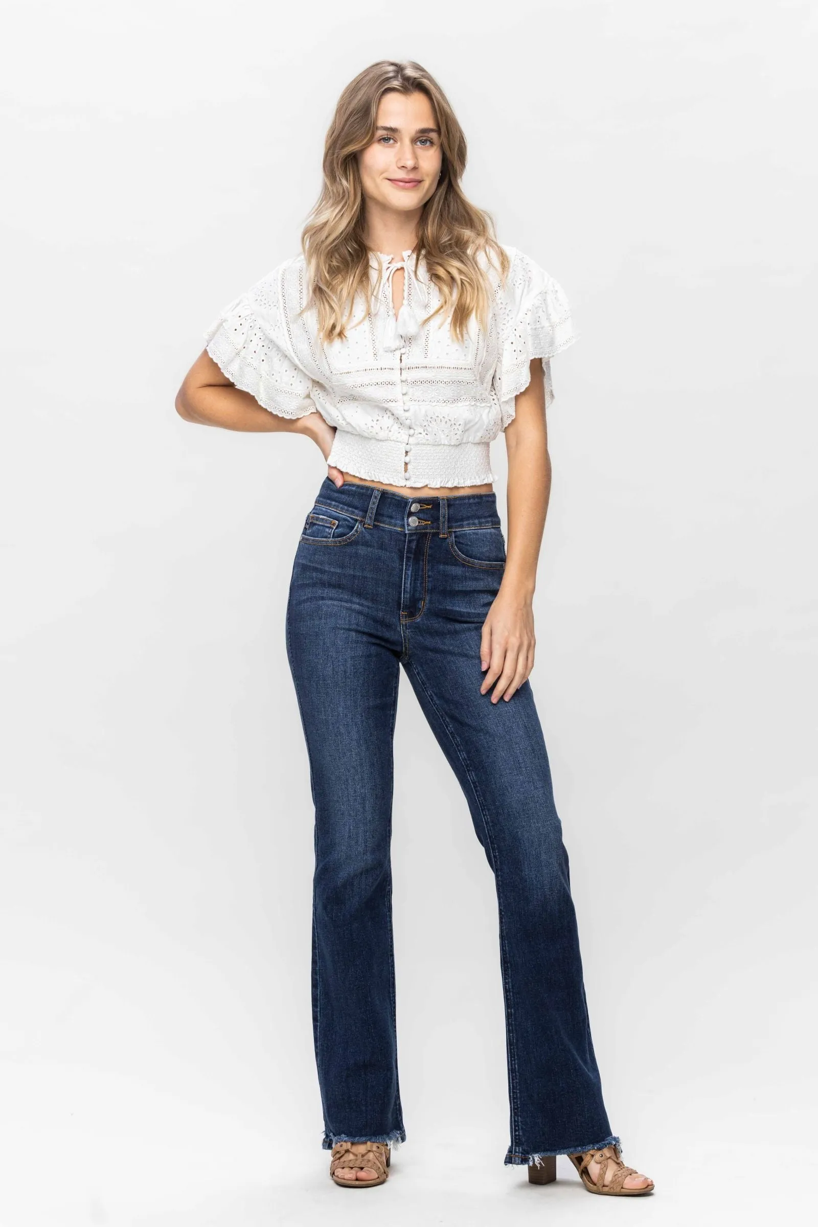 Judy Blue High Waist Frayed Hem Bootcut Denim 82568