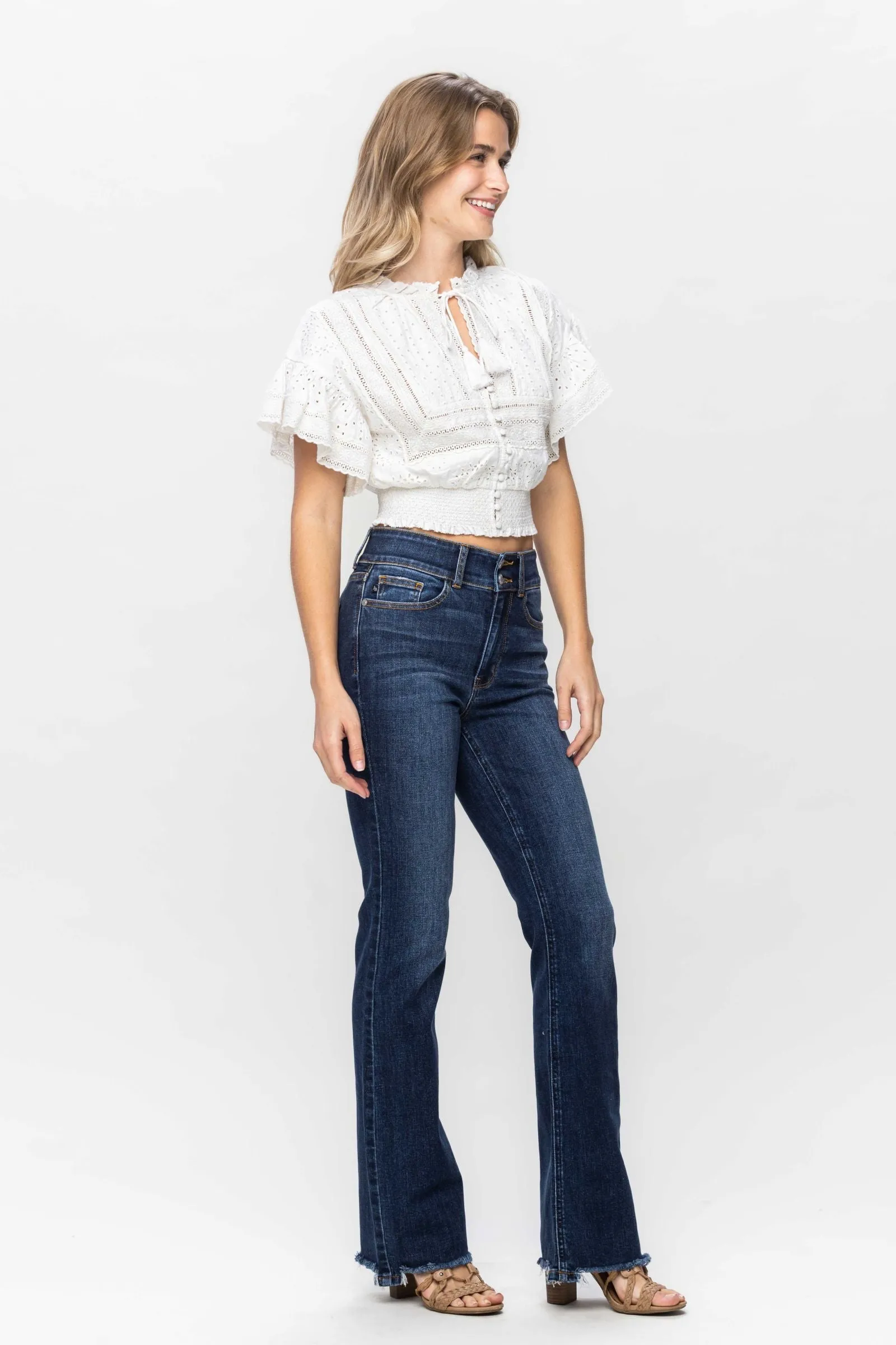 Judy Blue High Waist Frayed Hem Bootcut Denim 82568