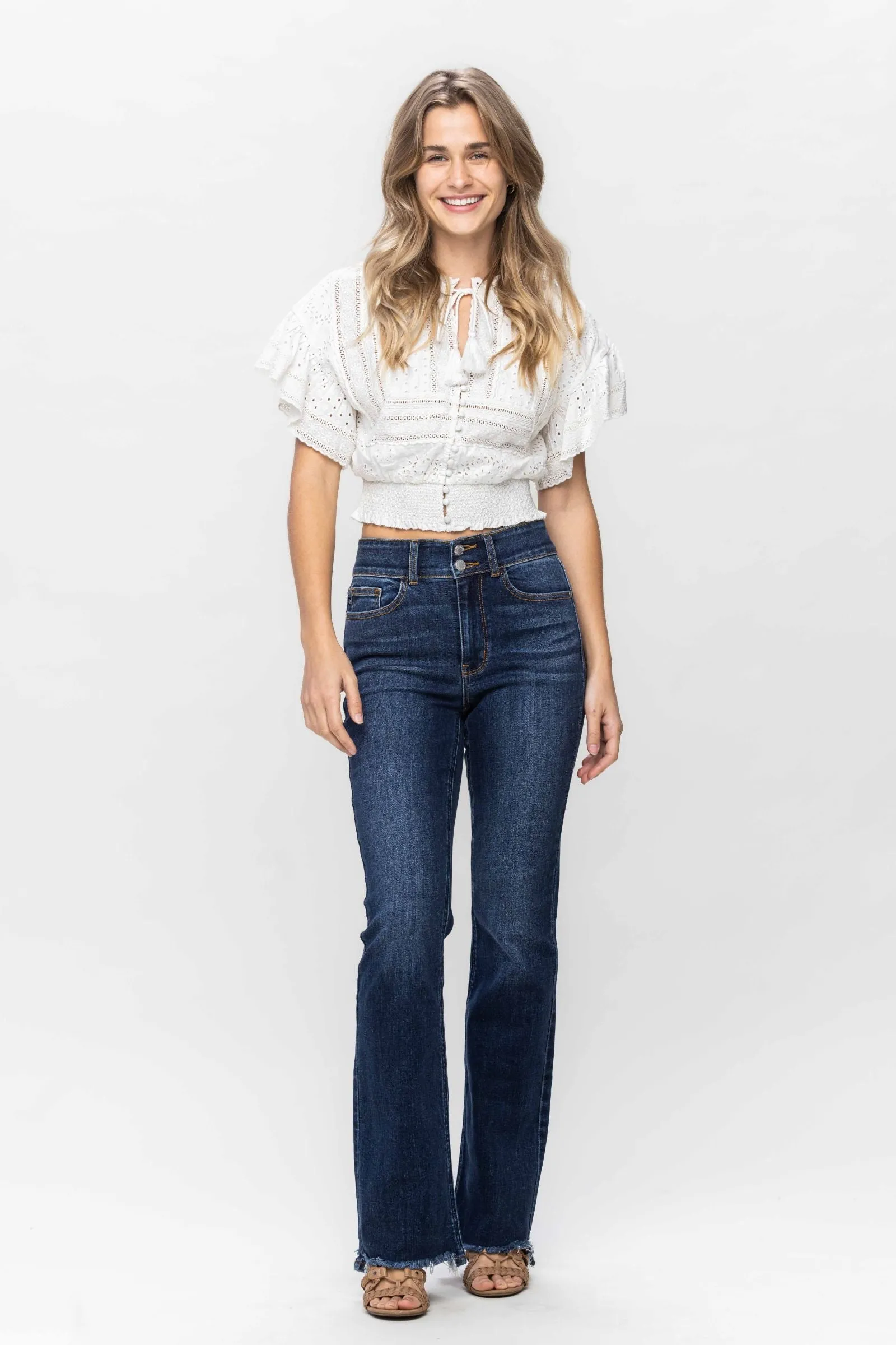 Judy Blue High Waist Frayed Hem Bootcut Denim 82568
