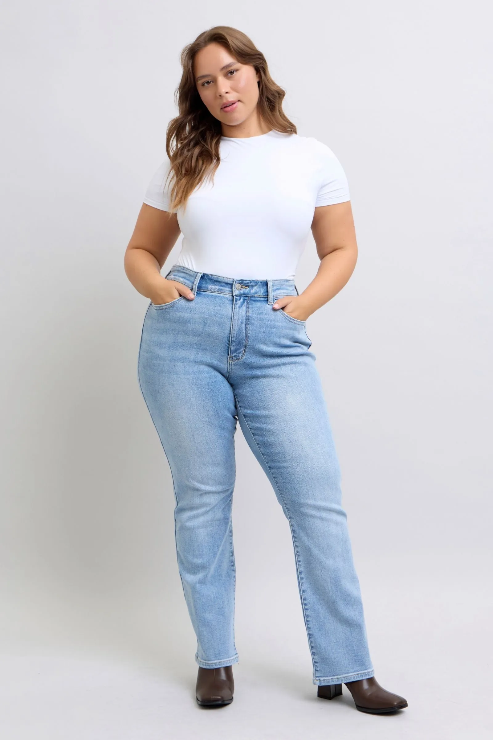 Judy Blue Mid Rise Thermal Bootcut Denim Jeans 82620