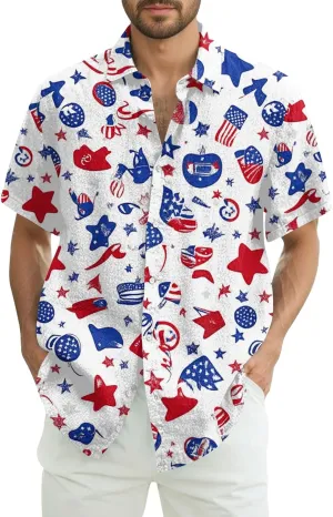 July 4th Shirts for Men Breathable & Casual Button Flag Graphic Short Sleeve 2025