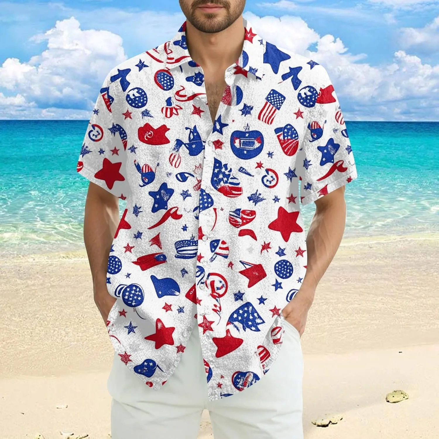 July 4th Shirts for Men Breathable & Casual Button Flag Graphic Short Sleeve 2025