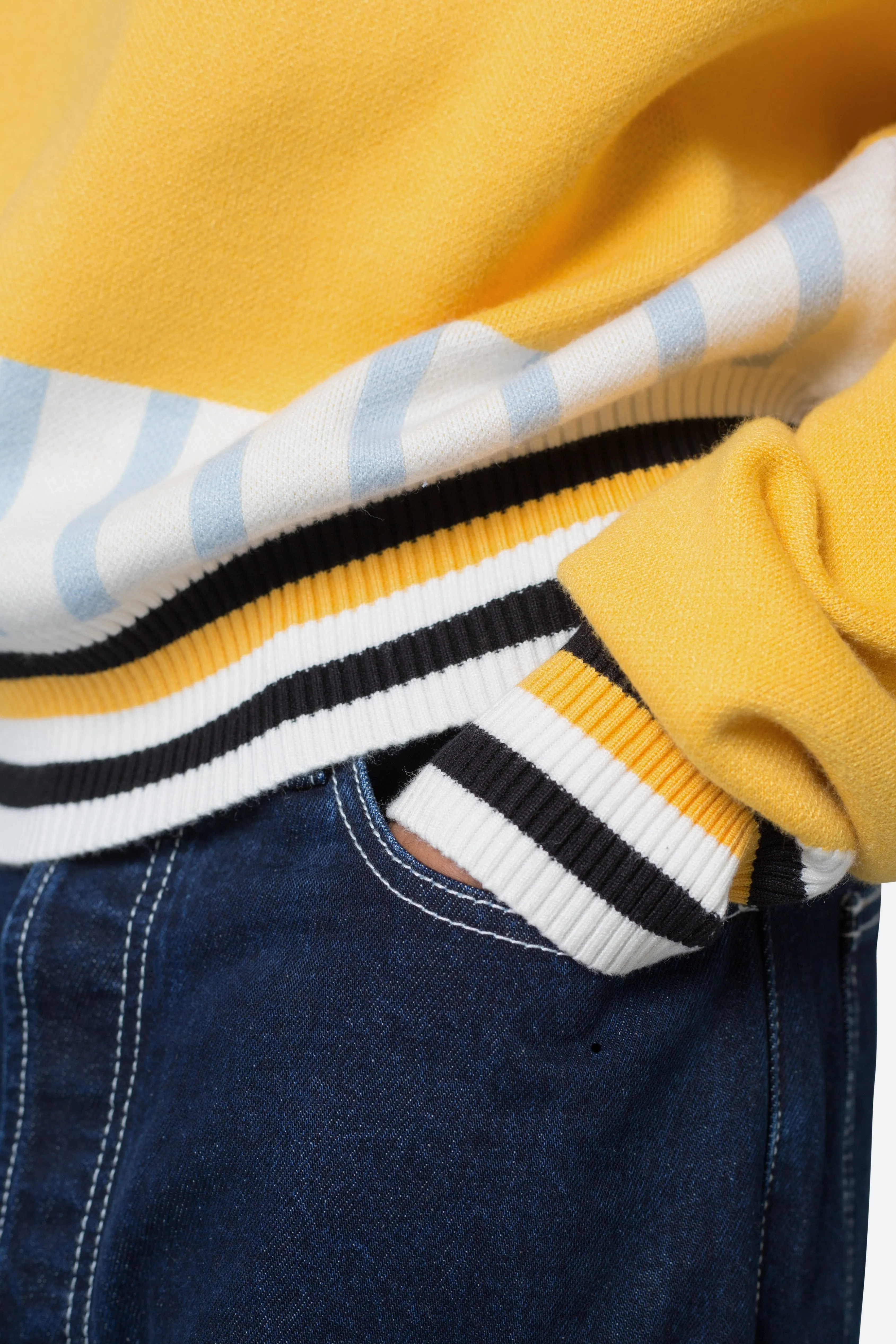 Knit Stripe L/S Polo - Blue/Yellow