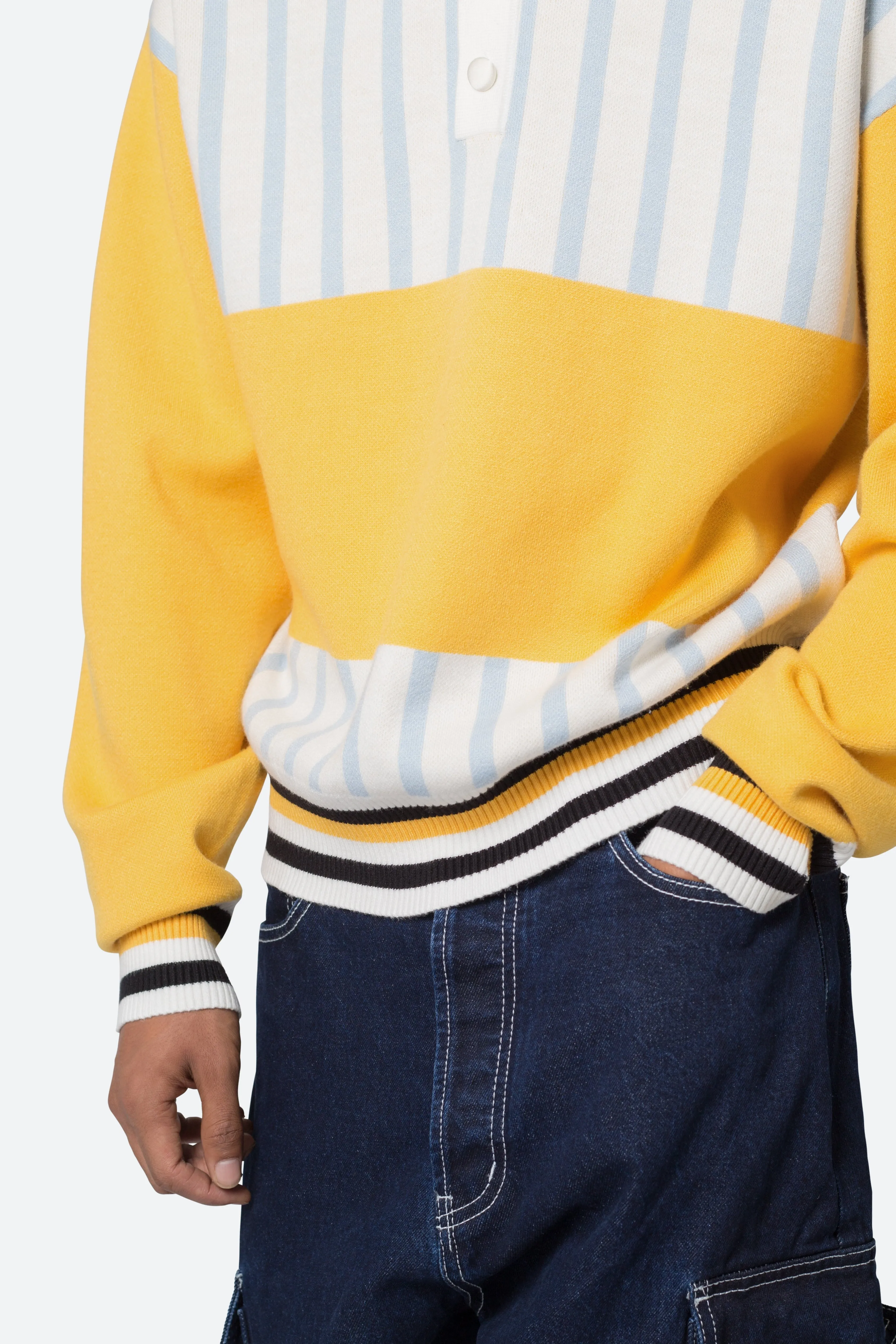 Knit Stripe L/S Polo - Blue/Yellow