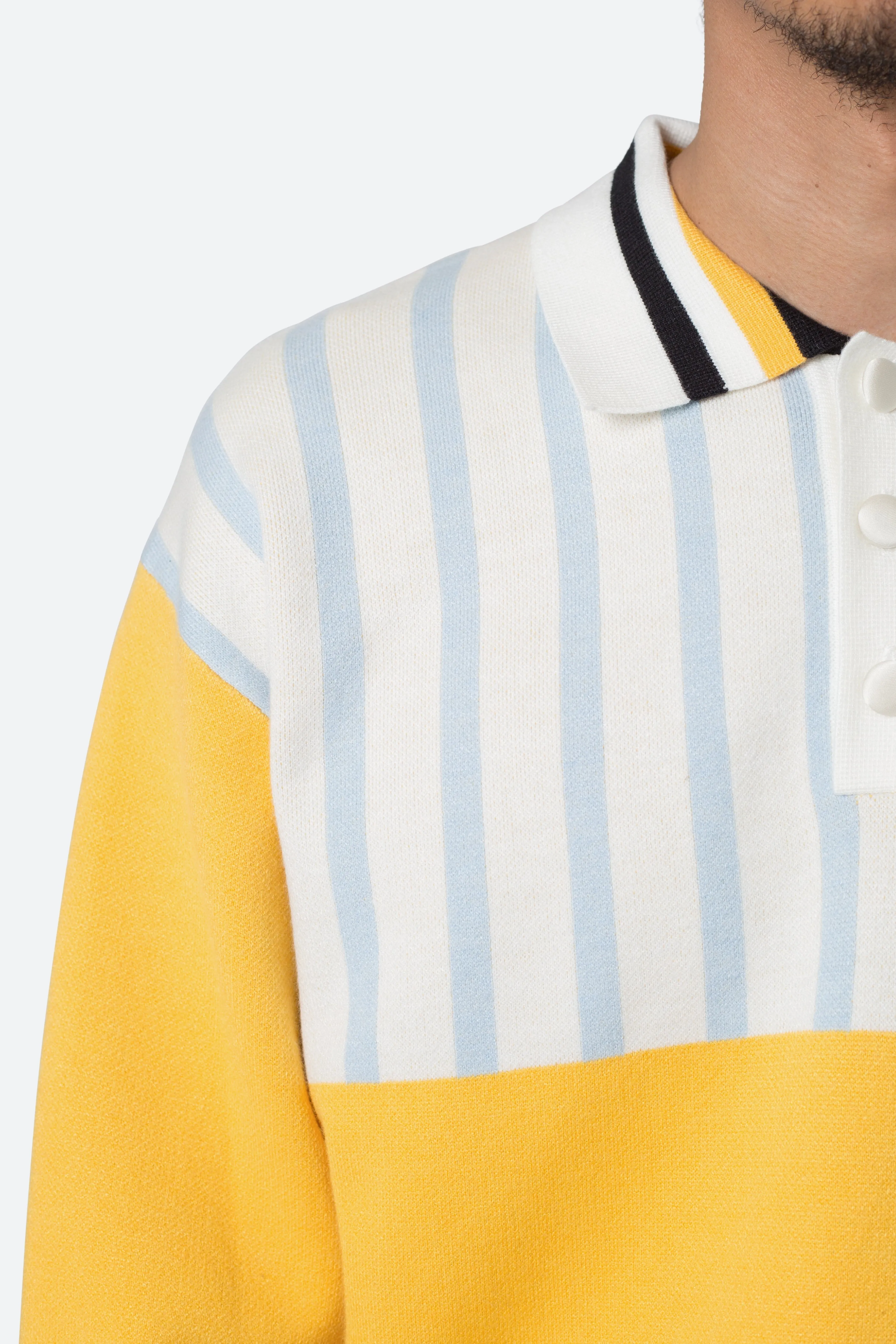 Knit Stripe L/S Polo - Blue/Yellow