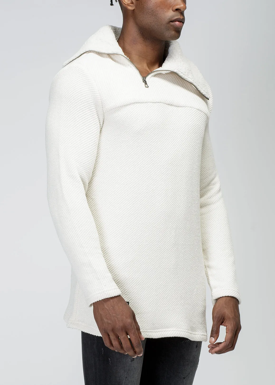 Konus Men's Side Zip Turtle Neck Sweater in Ivory