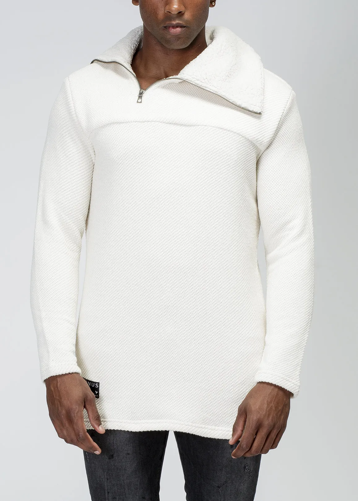 Konus Men's Side Zip Turtle Neck Sweater in Ivory