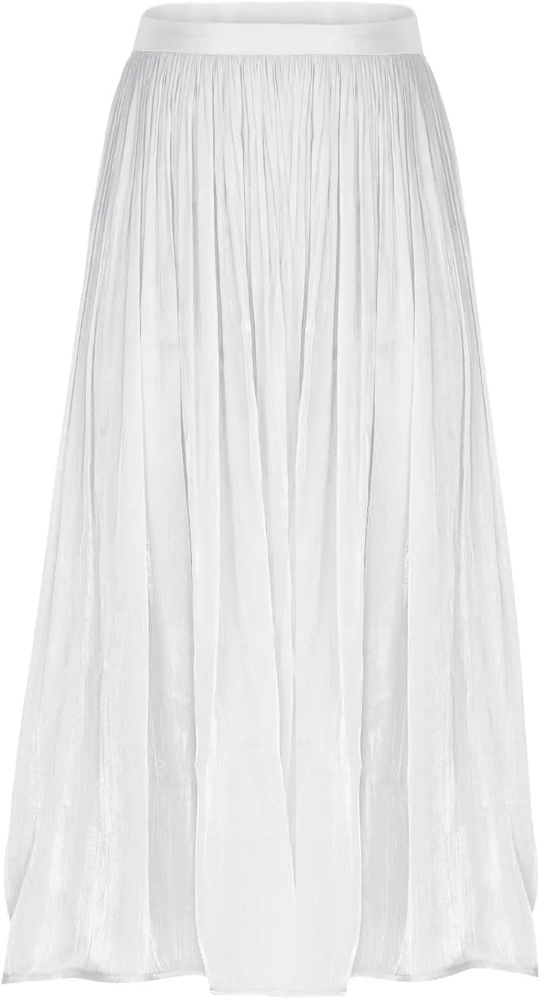 Ladies Trendy Elegant Tulle Skirt Pleated High Waist Tummy Control Midi Skirts Party Dance A-Line Swing Skirt Dress