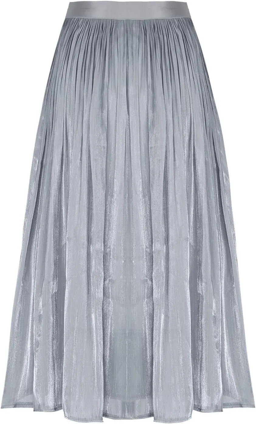 Ladies Trendy Elegant Tulle Skirt Pleated High Waist Tummy Control Midi Skirts Party Dance A-Line Swing Skirt Dress