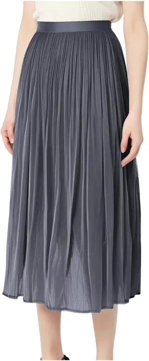Ladies Trendy Elegant Tulle Skirt Pleated High Waist Tummy Control Midi Skirts Party Dance A-Line Swing Skirt Dress