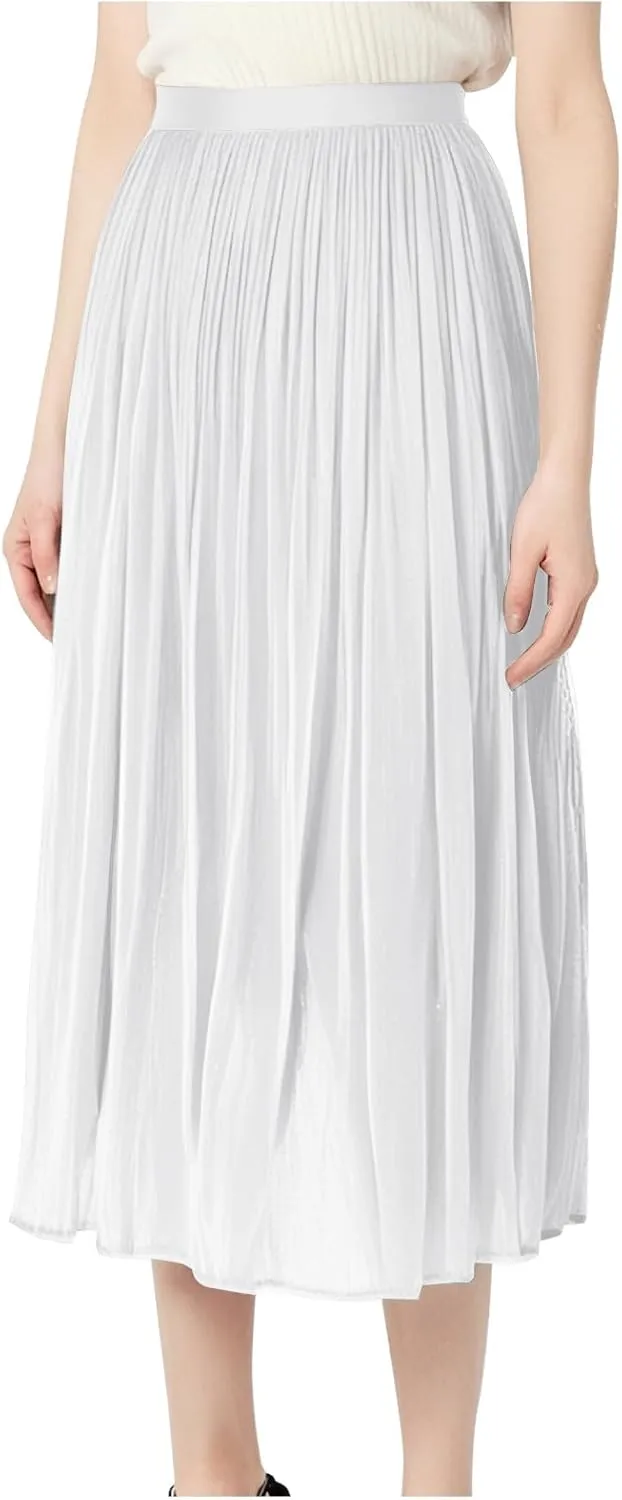 Ladies Trendy Elegant Tulle Skirt Pleated High Waist Tummy Control Midi Skirts Party Dance A-Line Swing Skirt Dress
