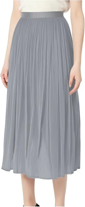 Ladies Trendy Elegant Tulle Skirt Pleated High Waist Tummy Control Midi Skirts Party Dance A-Line Swing Skirt Dress