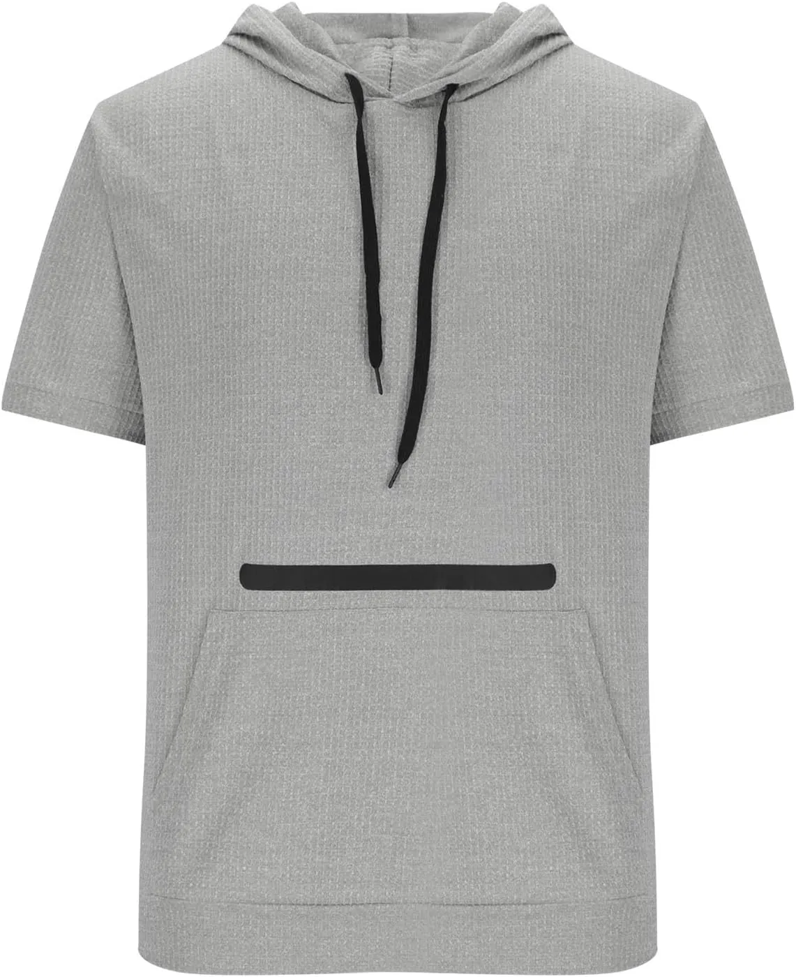 Lightweight Hoodie Men Running Waffle Knit Drawstring Hoodies Pullover Breathable Short Sleeve with Kangaroo Pocket