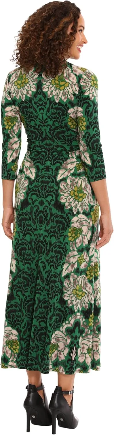 London Times Women's Jewel Neck 3/4 Sleeve Maxi Dress Flattering Placement Event Occasion