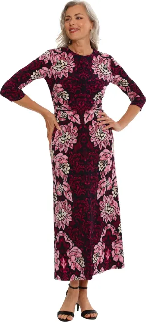 London Times Women's Jewel Neck 3/4 Sleeve Maxi Dress Flattering Placement Event Occasion