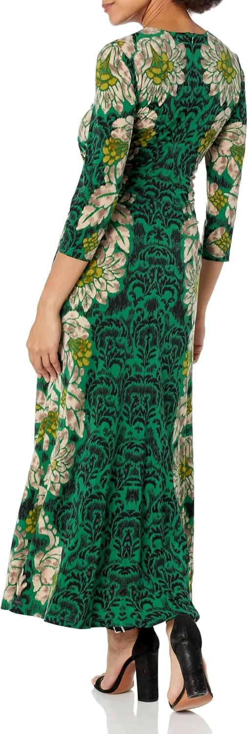 London Times Women's Jewel Neck 3/4 Sleeve Maxi Dress Flattering Placement Event Occasion