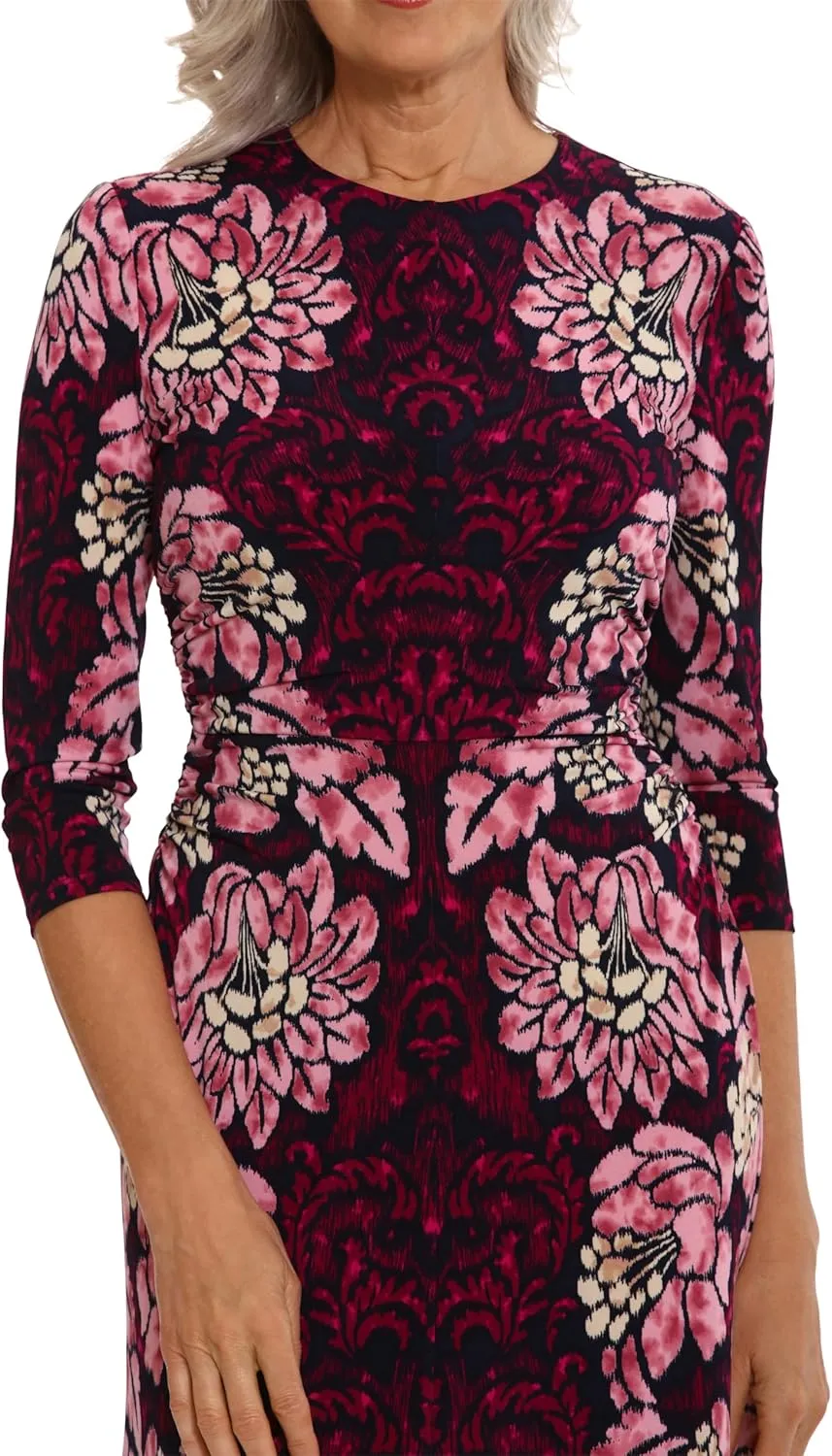 London Times Women's Jewel Neck 3/4 Sleeve Maxi Dress Flattering Placement Event Occasion