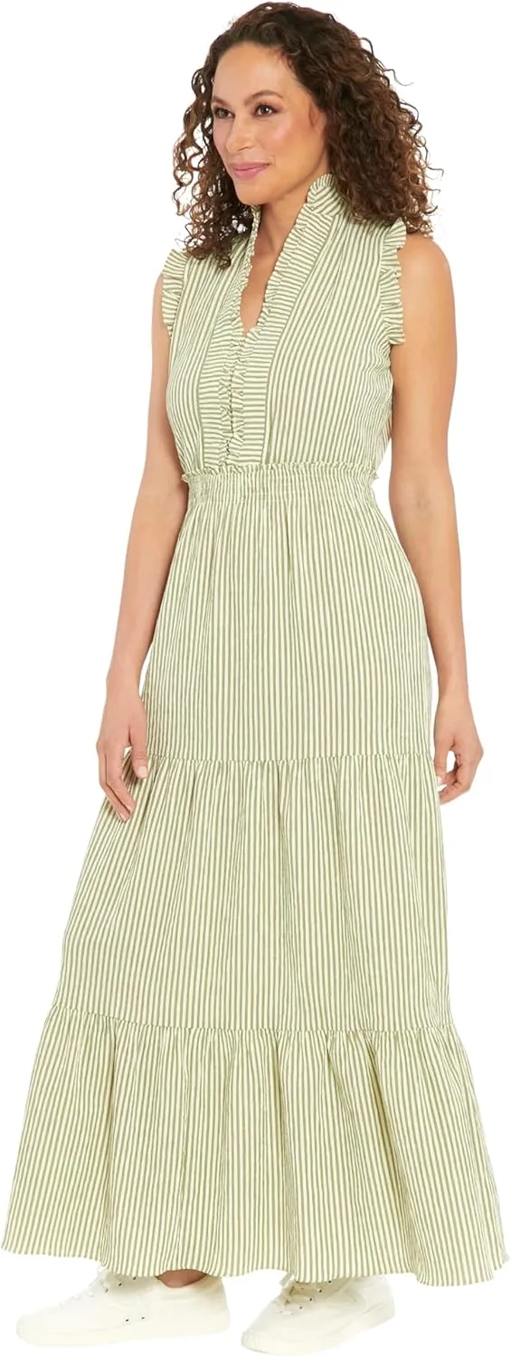 London Times Women's Smocked Waist Boho Flattering Ruffle Maxi