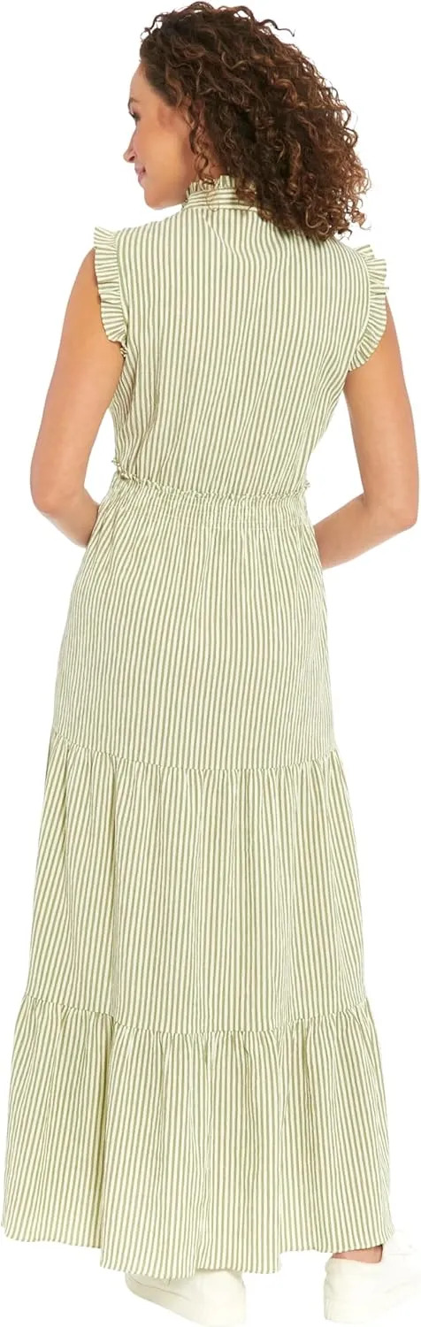 London Times Women's Smocked Waist Boho Flattering Ruffle Maxi