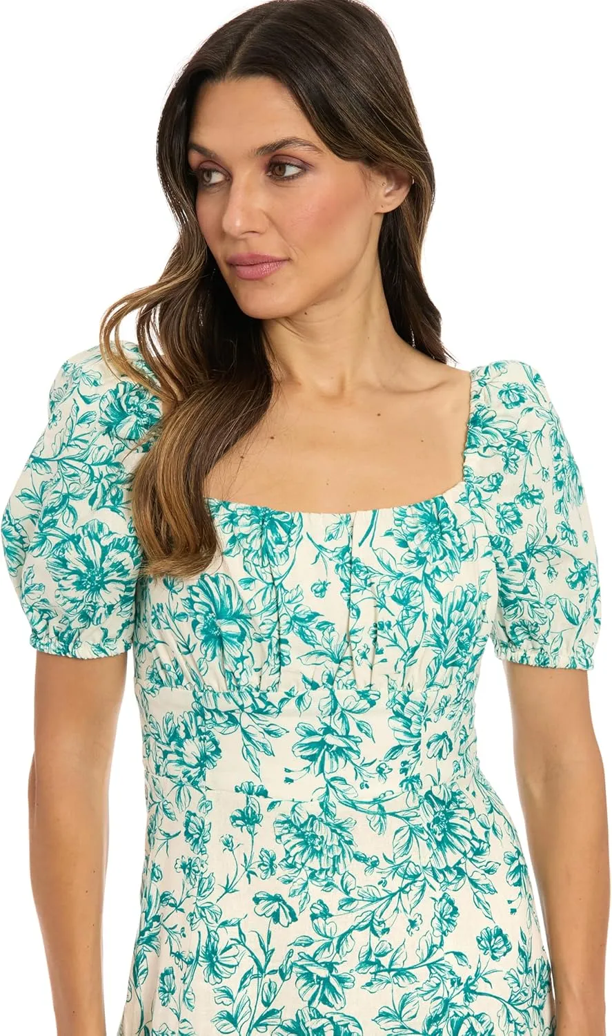 London Times Women's Square Neck Smocked Back Linen Blend Flattering Versatile Spring Summer Garden Party Dress