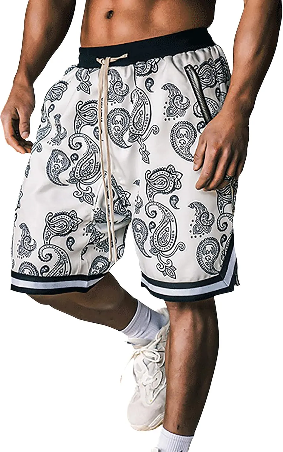 MECH-ENG Men's Paisley Shorts Athletic Casual Workout Gym Basketball Shorts Bandana Drawstring Shorts