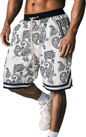 MECH-ENG Men's Paisley Shorts Athletic Casual Workout Gym Basketball Shorts Bandana Drawstring Shorts