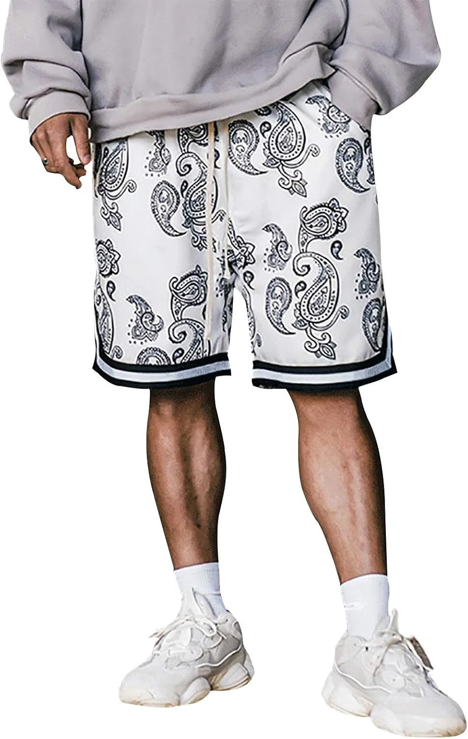 MECH-ENG Men's Paisley Shorts Athletic Casual Workout Gym Basketball Shorts Bandana Drawstring Shorts