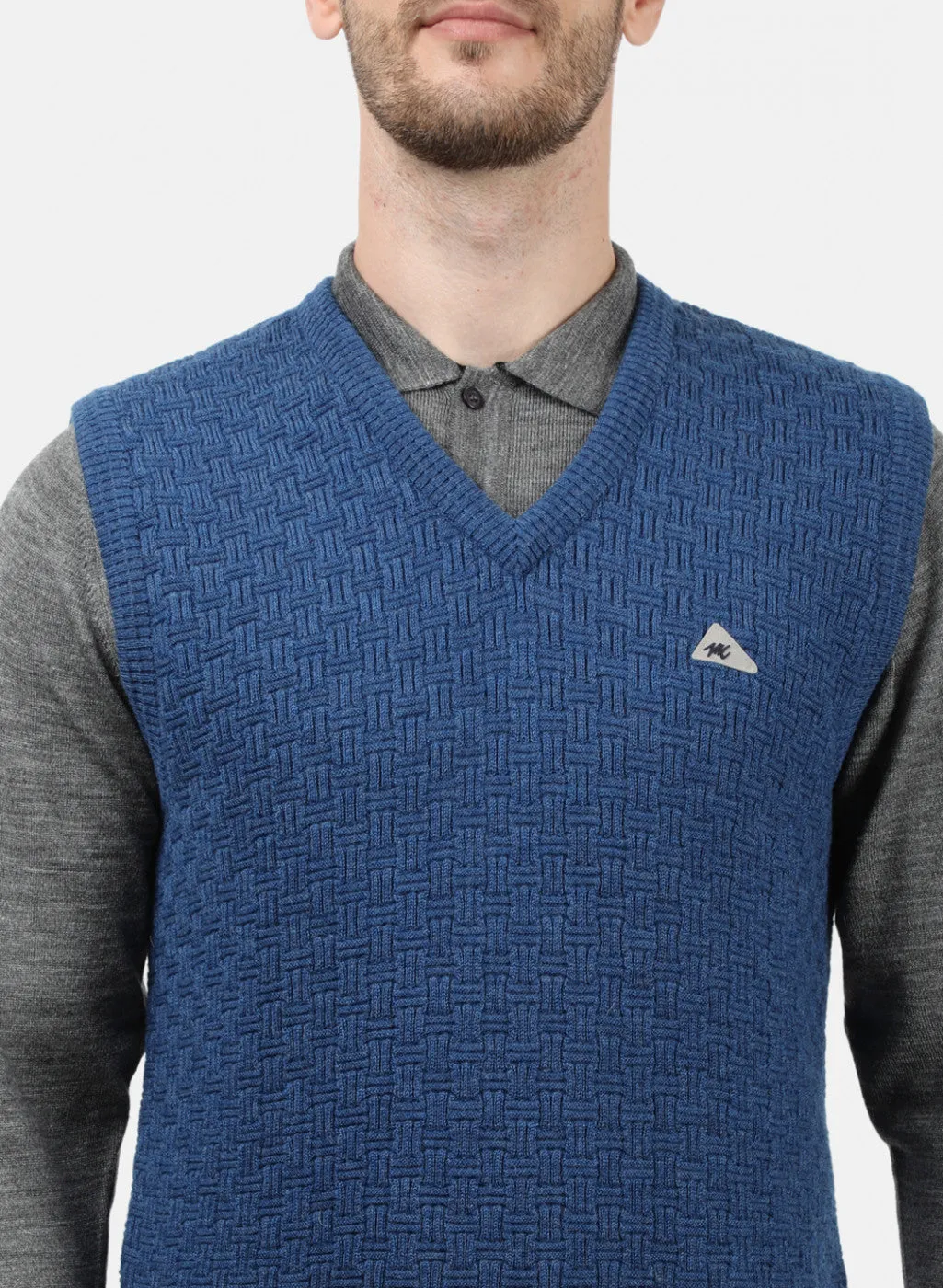 Men Blue Self Sweater