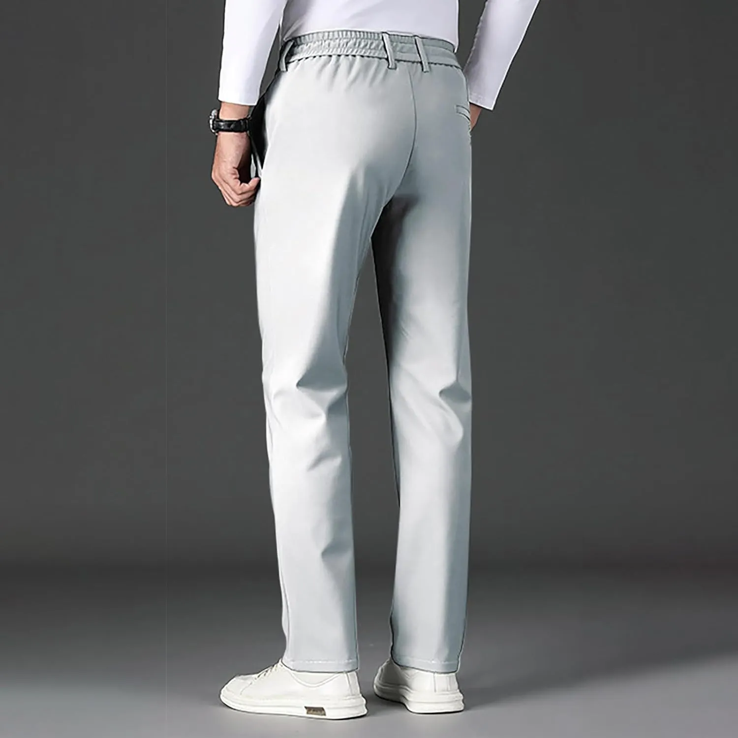 Mens Casual Business Dress Pants Elastic Drawstring Waist Straight Leg Pant Relaxed Fit Lightweight Outdoor Trousers