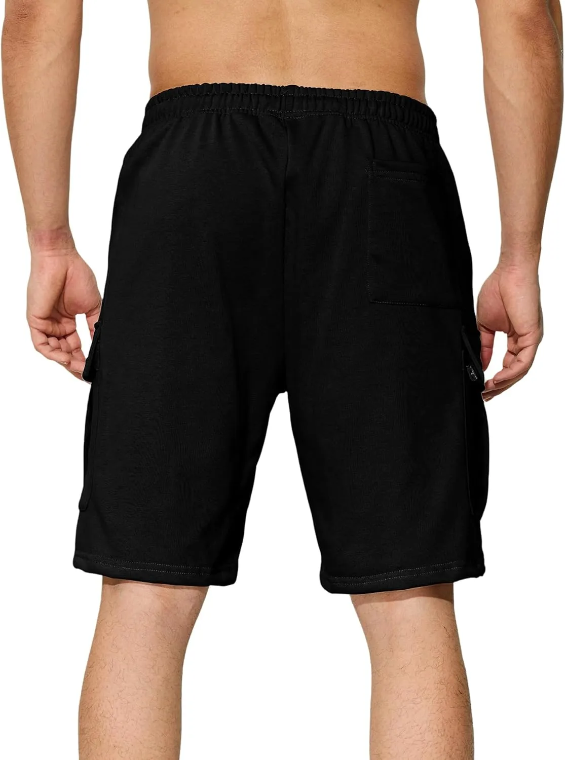 Mens Casual Cargo Shorts Cotton Elastic Waist Drawstring Sweat Shorts Gym Workout Jogger Shorts