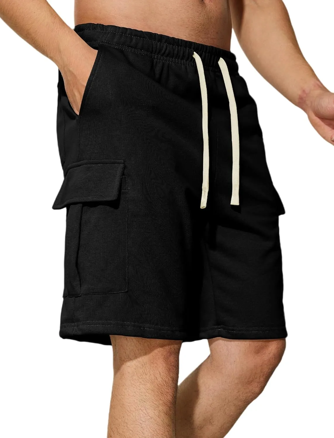Mens Casual Cargo Shorts Cotton Elastic Waist Drawstring Sweat Shorts Gym Workout Jogger Shorts