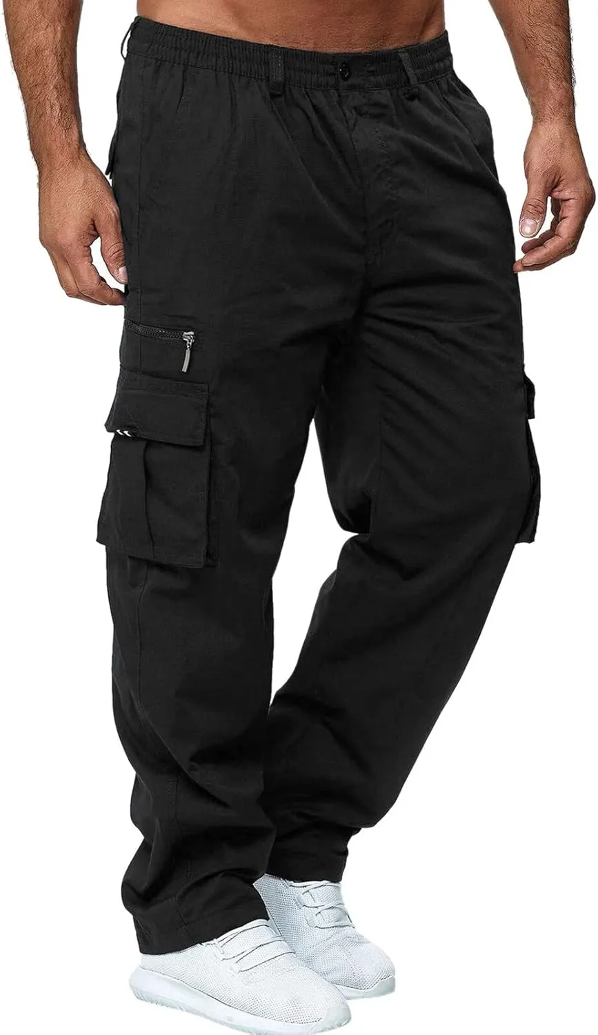 Mens Casual Jogger Pants Relaxed Fit Cargo Pants Drawstring Sweatpants Hiking Outdoor Workout Sport Pants Trousers