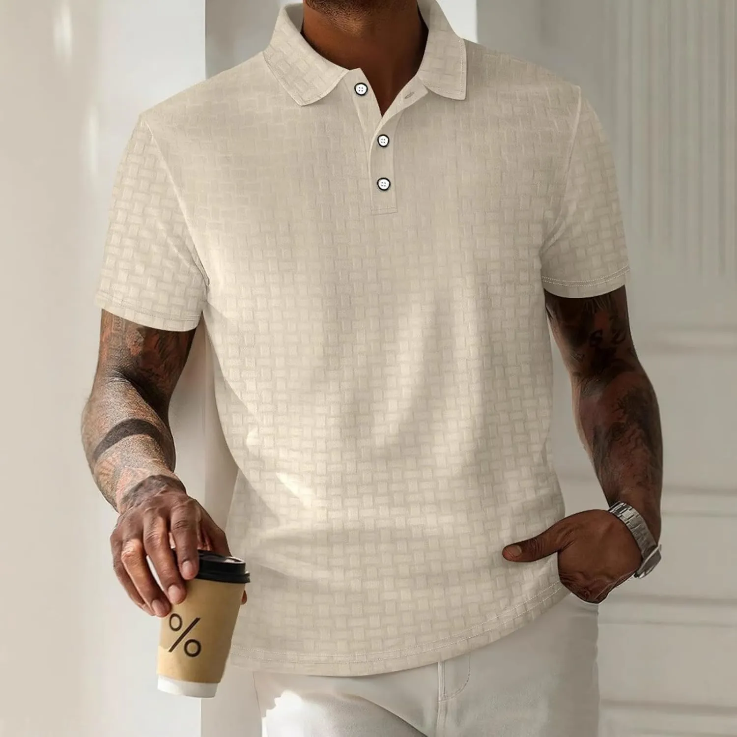 Men's Casual Polo Shirts Crewneck Slim Fit Moisture Wicking Breathable Work Summer Shirts