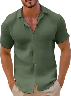 Men's Cotton Linen Shirts Short Sleeve 2025 Summer Button Down Shirt Beach Shirt Casual Regular Fit Lightweight Tops