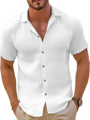 Men's Cotton Linen Shirts Short Sleeve 2025 Summer Button Down Shirt Beach Shirt Casual Regular Fit Lightweight Tops