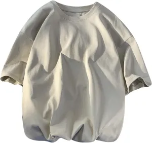 Men's Drop Shoulder Oversized T Shirts Casual Short Sleeve Loose Round Neck Tee Top Trendy Solid Basic Hipster Shirt