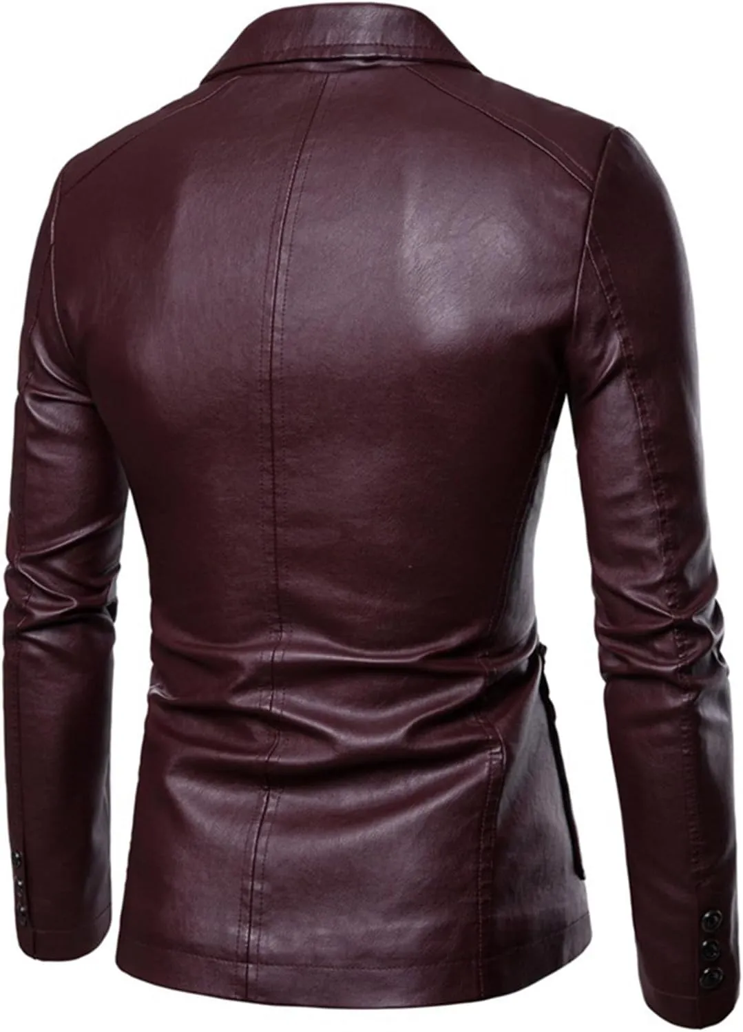 Men's Faux Leather Blazer Slim Fit Notched Lapel Formal Sports Coat Two Button Business Casual Solid Formal Jacket