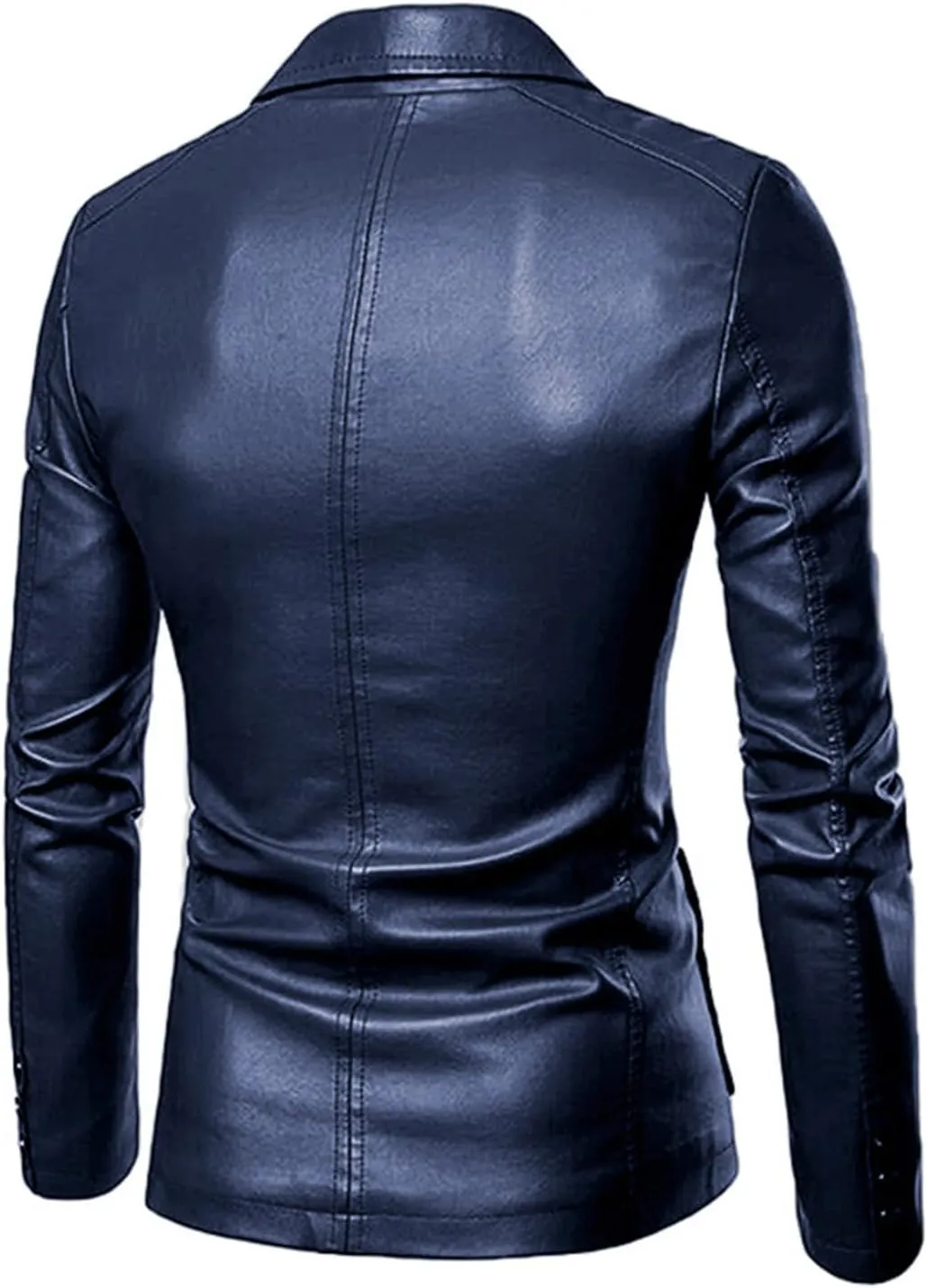 Men's Faux Leather Blazer Slim Fit Notched Lapel Formal Sports Coat Two Button Business Casual Solid Formal Jacket